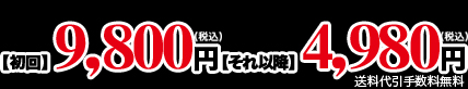 初回9800円　それ以降4980円